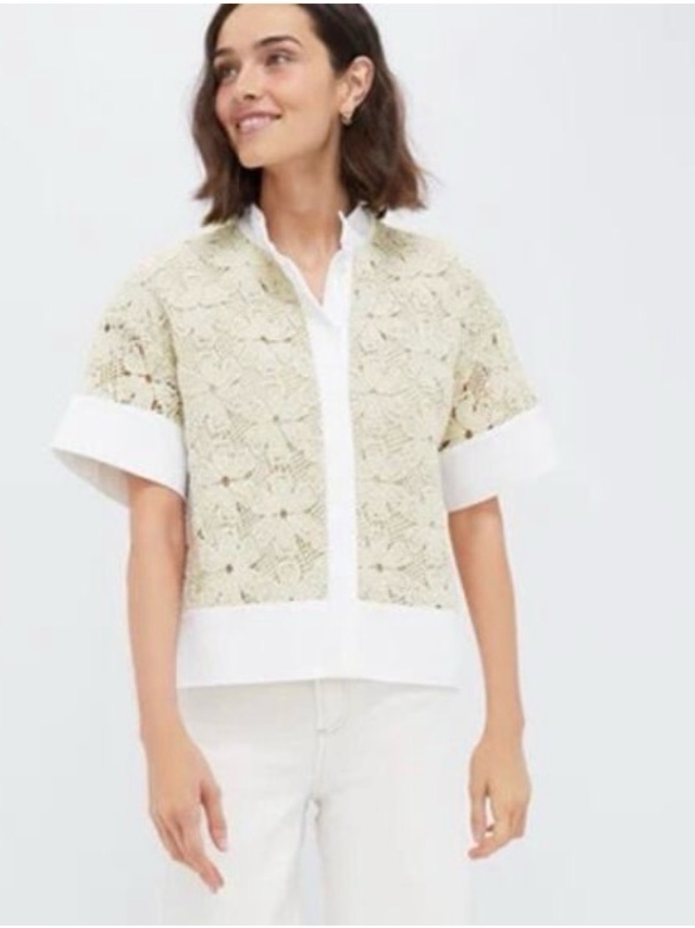 Tuckernuck Tan Crochet Sofía Shirt Size Small